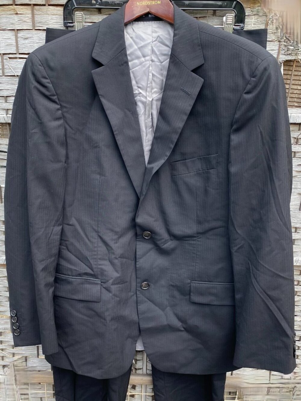 90s HUGO BOSS Bertolucci Movie 100% Wool Two Piece Suit Black Size 40S Vintage